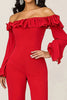 Load image into Gallery viewer, Red Off the Shoulder Chiffon Prom Pansuit with Long Sleeves