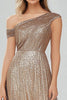 Load image into Gallery viewer, Sparkly Golden Sequin A Line Asymmetrical Long Formal Dress