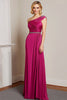 Load image into Gallery viewer, Queendancer Women Fuchsia Formal Dress with Beading One Shoulder Pleated Long Prom Dress