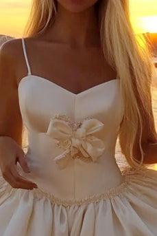 Cute White Spaghetti Straps Satin Mini Little White Dress