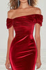 Load image into Gallery viewer, Burgundy Off the Shoulder Velvet Long Formal Dress with Slit