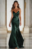 Load image into Gallery viewer, Queendancer Women Dark Green Formal Dress Satin Mermaid Spaghetti Straps Long Military Ball Dress