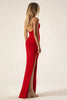 Load image into Gallery viewer, Red One Shoulder Sheath Satin Floor Length Formal Dress with Slit