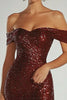 Load image into Gallery viewer, Sparkly Burgundy Off the Shoulder Sequin Floor Length Formal Dress