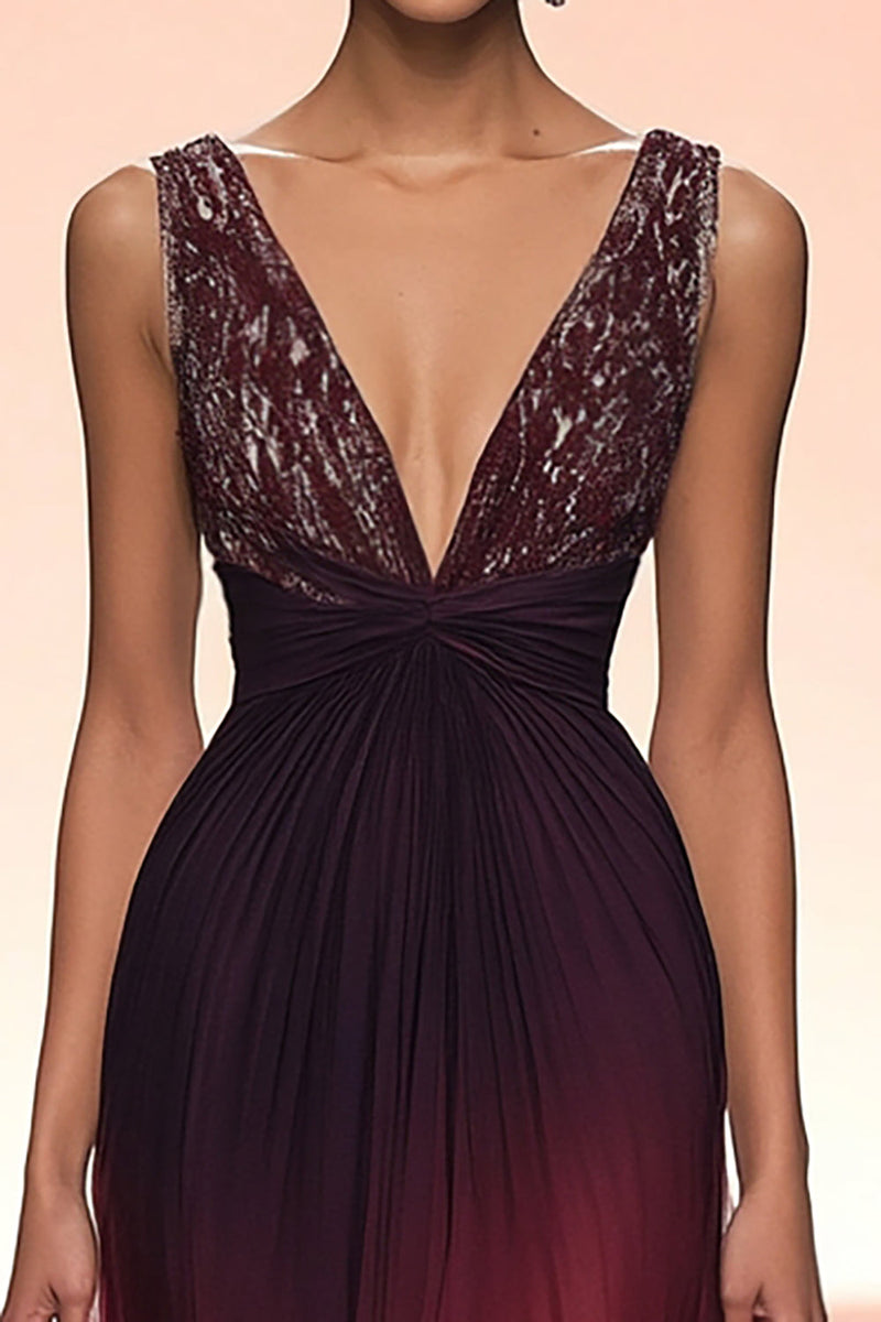 Load image into Gallery viewer, Sparkly Burgundy V-Neck A Line Long Formal Dress