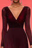 Load image into Gallery viewer, Burgundy V-Neck A Line Formal Dress with Long Sleeves