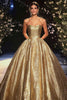 Load image into Gallery viewer, Sparkly Gold Ball Gown Strapless Floor Length Formal Dress