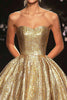 Load image into Gallery viewer, Sparkly Gold Ball Gown Strapless Floor Length Formal Dress