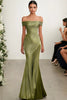 Load image into Gallery viewer, Green Off the Shoulder Sheath Ruched Long Formal Dress