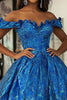 Load image into Gallery viewer, Royal Blue Ball Gown Floral Off the Shoulder Long Prom Dress