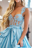 Load image into Gallery viewer, Ball Gown Sky Blue Corset Long Prom Dress with Lace