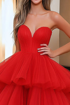 Red Sweetheart Ball Gown Tulle Long Prom Dress