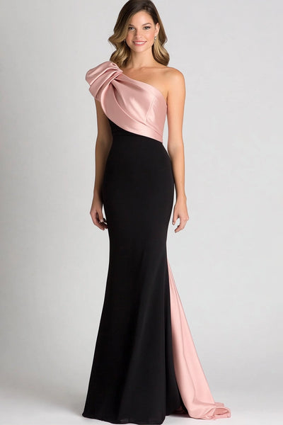 Black Blush One Shoulder Sheath Floor Length Formal Dress