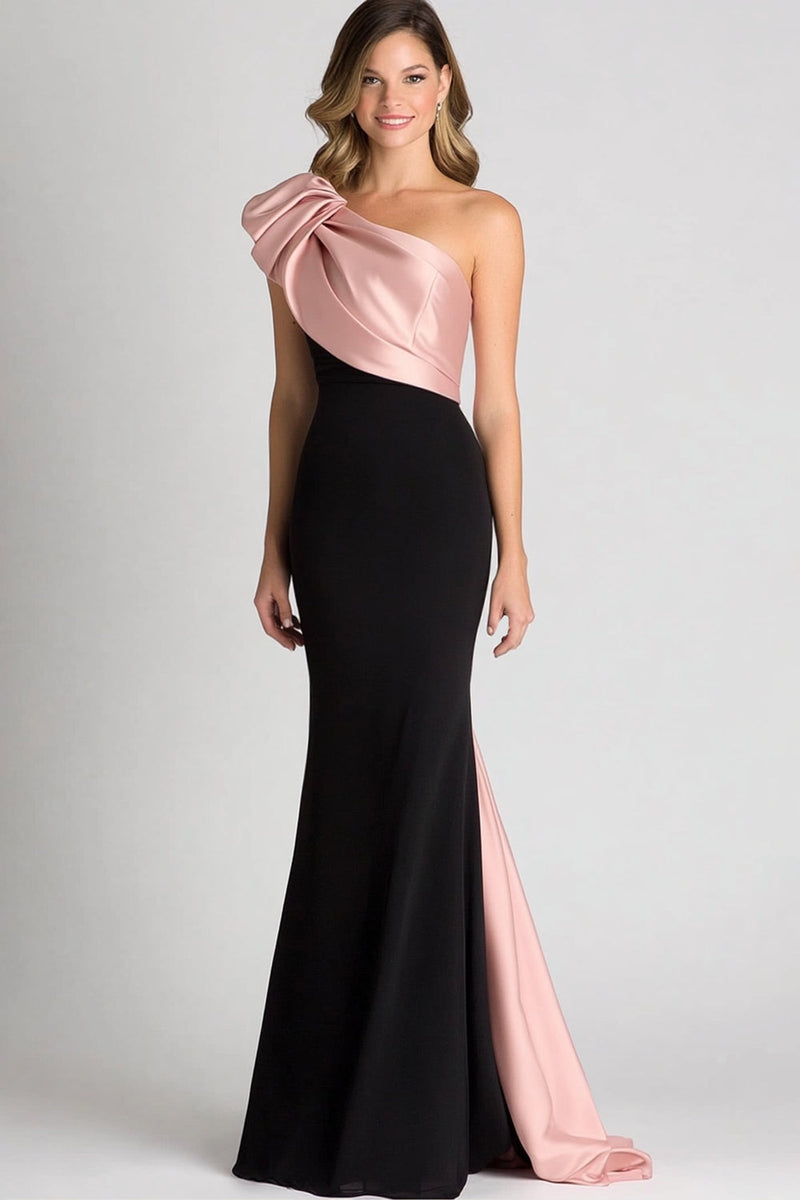 Load image into Gallery viewer, Black Blush One Shoulder Sheath Floor Length Formal Dress