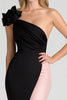 Load image into Gallery viewer, Sheath Satin Black Blush One Shoulder Formal Dress with Flowers