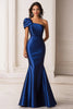 Load image into Gallery viewer, Dark Blue Mermaid Ruched One Shoulder Long Formal Dress