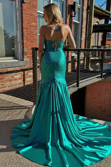 Sparkly Green Sweetheart Mermaid Prom Dress with Slit