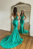 Load image into Gallery viewer, Green V-Neck Mermaid Sparkly Prom Dress with Sequined