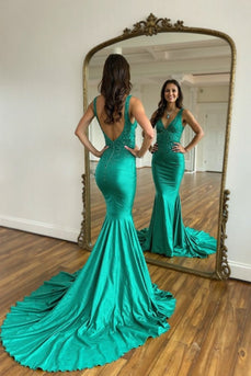 Green V-Neck Mermaid Sparkly Prom Dress with Sequined