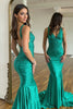 Load image into Gallery viewer, Green V-Neck Mermaid Sparkly Prom Dress with Sequined