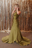 Load image into Gallery viewer, Army Green V-Neck Sweep Train Maxi Prom Dress