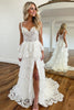 Load image into Gallery viewer, White Lace Corset Tiered Long Prom Dress with Slit