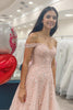 Load image into Gallery viewer, Sparkly Blush Tulle A Line Floor Length Prom Dress with Slit