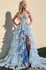 Load image into Gallery viewer, Sky Blue Sparkly Off the Shoulder Tiered Prom Dress with Lace