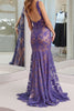 Load image into Gallery viewer, Dark Purple Mermaid V-Neck Backless Prom Dress with Lace