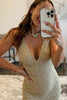 Load image into Gallery viewer, Sparkly Golden V-Neck Sheath Long Prom Dress with Slit