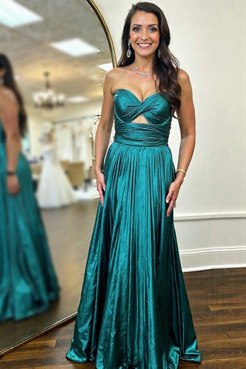 Metallic Dark Green Sweetheart A Line Prom Dress