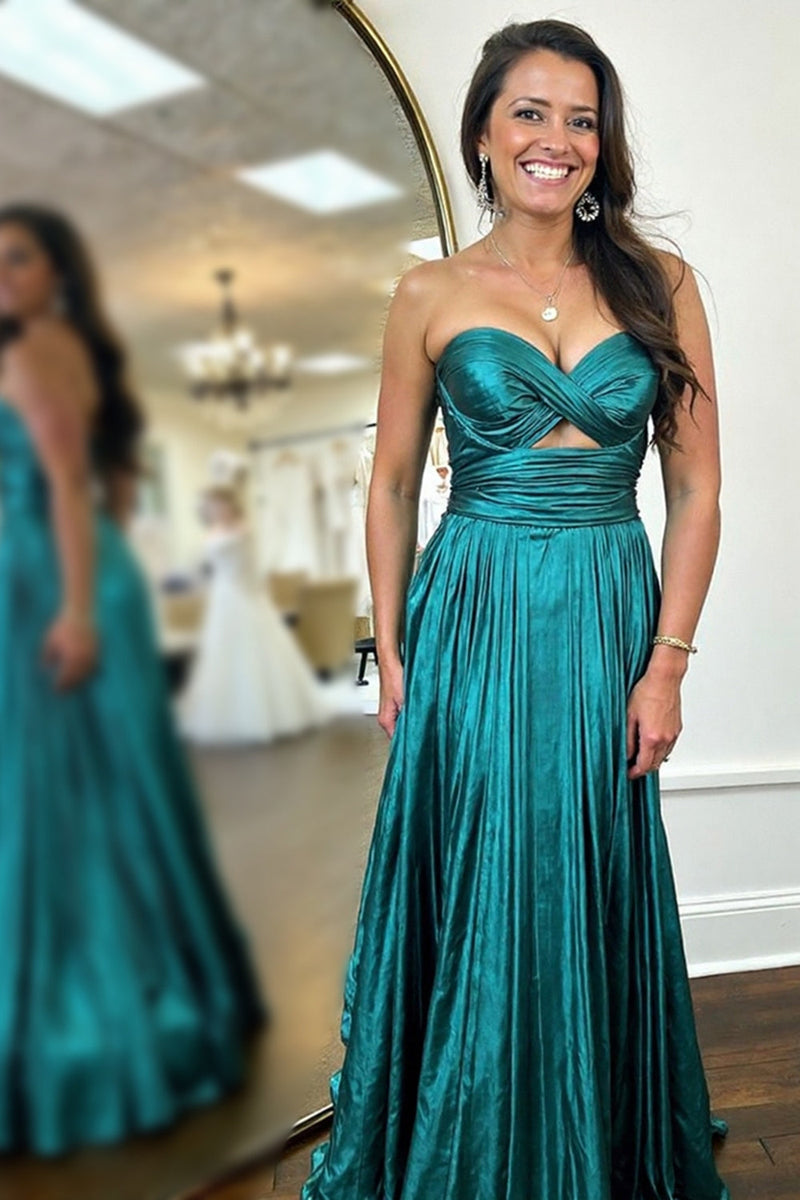 Load image into Gallery viewer, Metallic Dark Green Sweetheart A Line Prom Dress