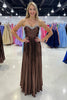 Load image into Gallery viewer, Brown Metallic Strapless Long Prom Dress with Slit