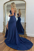 Load image into Gallery viewer, Navy Corset Spaghetti Straps Long Prom Dress with Lace