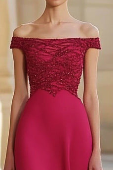 Sparkly Red Off the Shoulder Chiffon Long Formal Dress