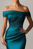 Load image into Gallery viewer, Elegant Peacock Blue Satin Off the Shoulder Long Formal Dress