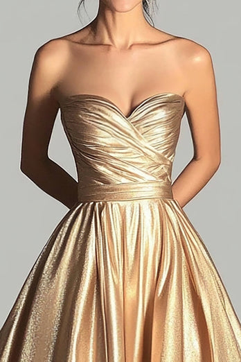 Glitter Gold Ball Gown Sweetheart Long Formal Dress