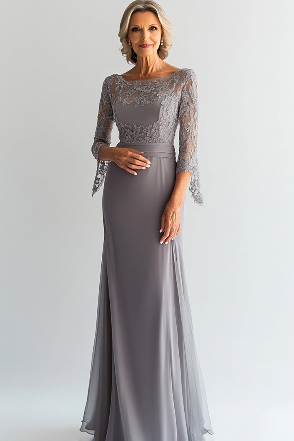 Chiffon Sheath Elegant Silver Mother of the Bride Dress
