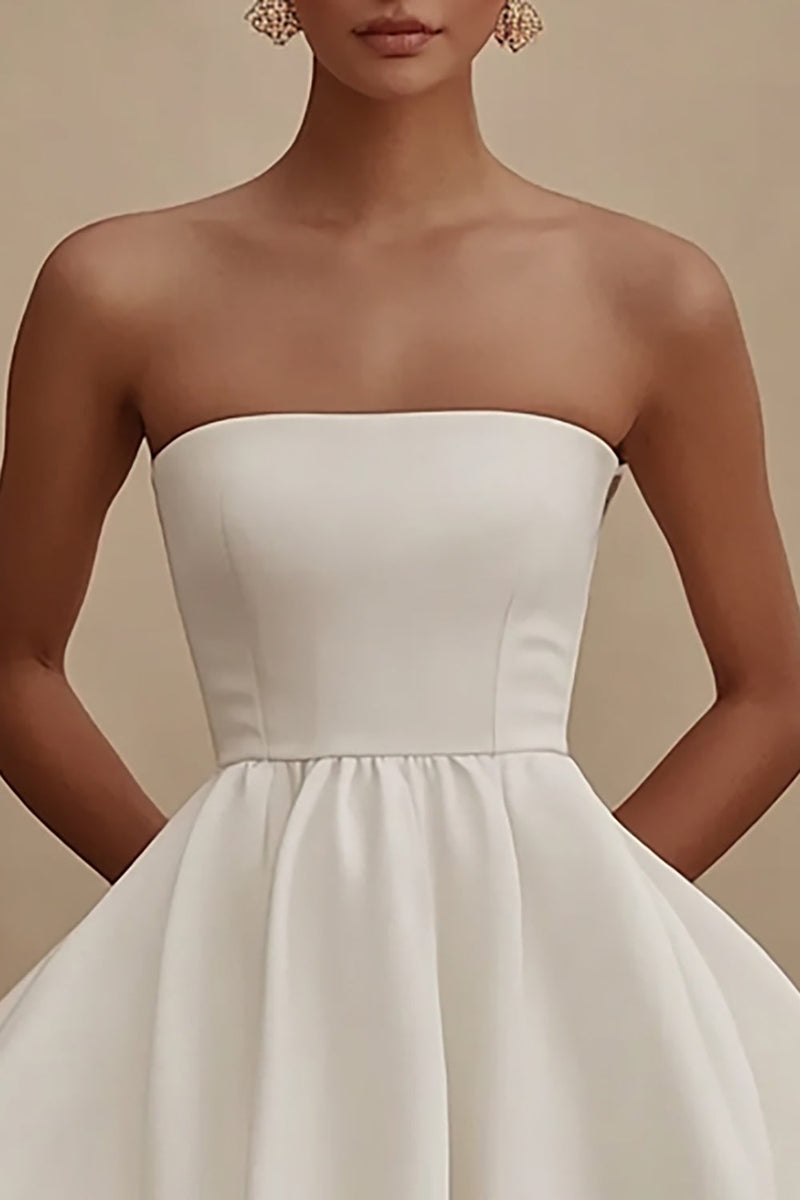 Load image into Gallery viewer, White Strapless A Line Mini Graduation Dress