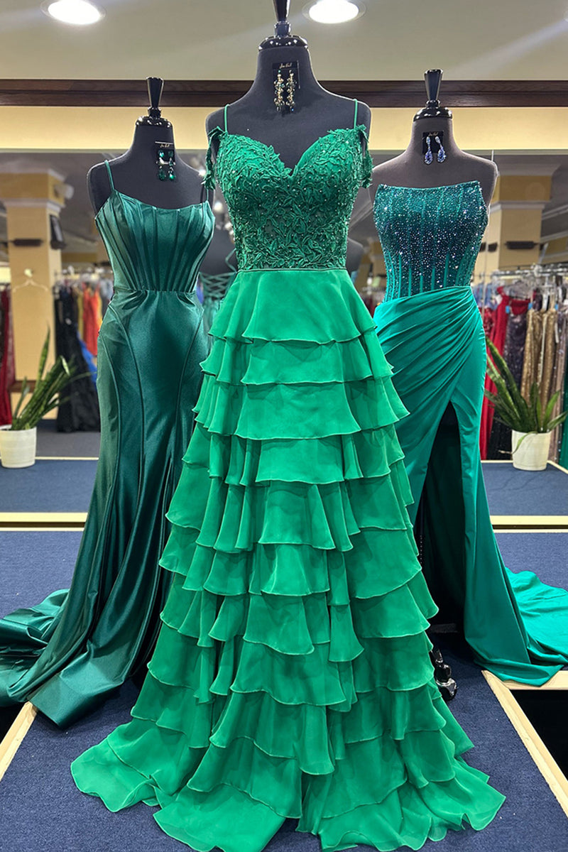 Load image into Gallery viewer, Sparkly Peacock Blue Off the Shoulder Appliques Long Prom Dress with Ruffles