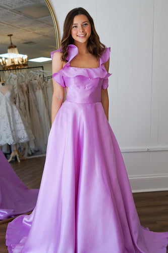 Princess Lavender Satin Ball Gown Long Prom Dress