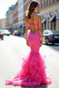 Load image into Gallery viewer, Strapless Mermaid Fuchsia Mermaid Long Prom Dress with Ruffles