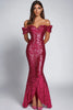 Load image into Gallery viewer, Sparkly Fuchsia Off the Shoulder Sequins Long Mermaid Formal Dress