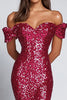 Load image into Gallery viewer, Sparkly Fuchsia Off the Shoulder Sequins Long Mermaid Formal Dress