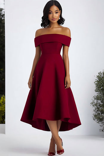 Burgundy A Line Off the Shoulder Long Formal Dress