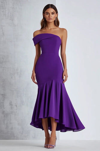 Plum Satin Mermaid One Shoulder Long Formal Dress