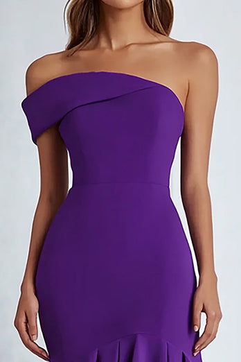 Plum Satin Mermaid One Shoulder Long Formal Dress