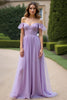 Load image into Gallery viewer, Lilac A Line Long Tulle Formal Dress with Ruffled Sleeves