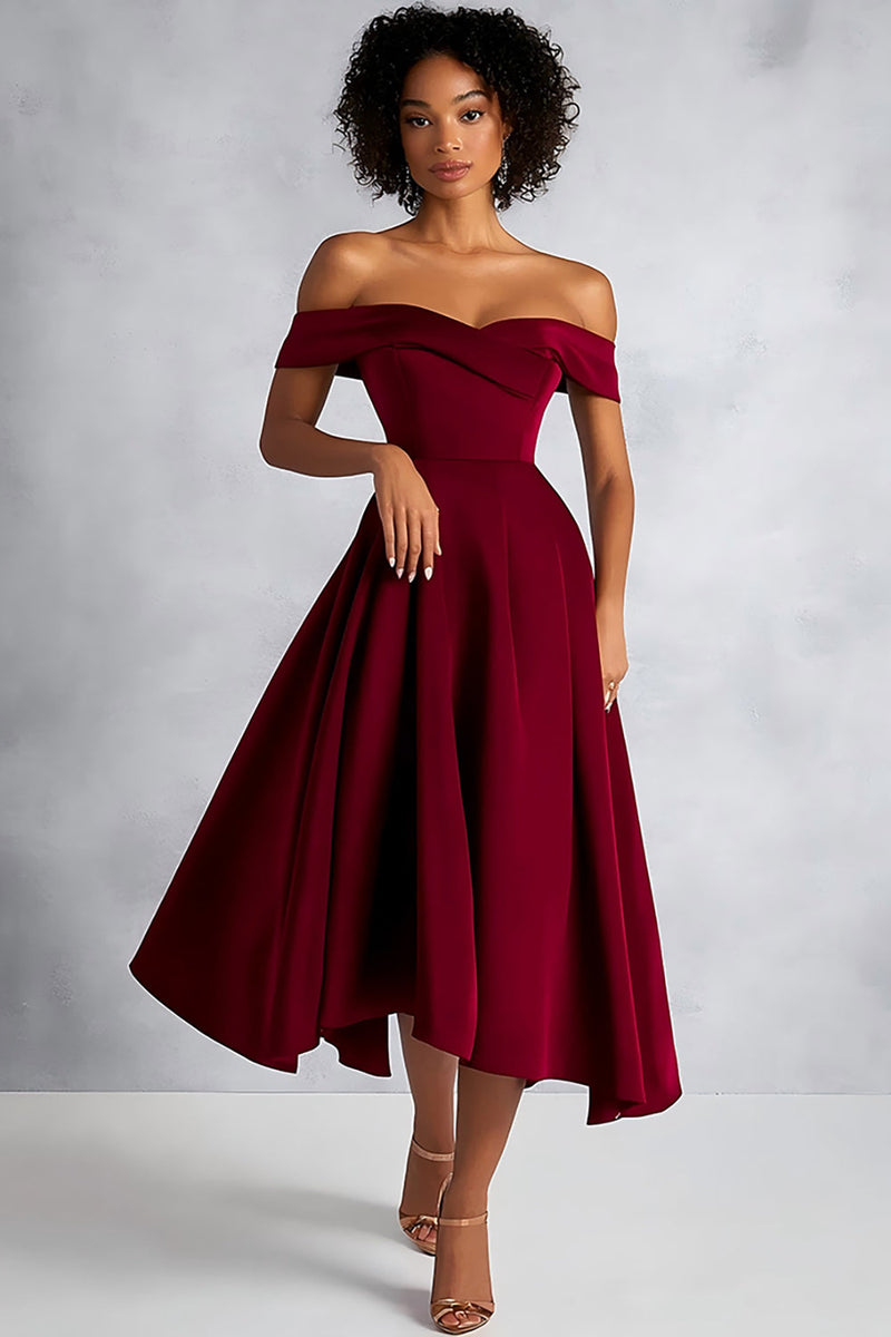 Load image into Gallery viewer, Burgundy A Line Off the Shoulder Long Formal Dress