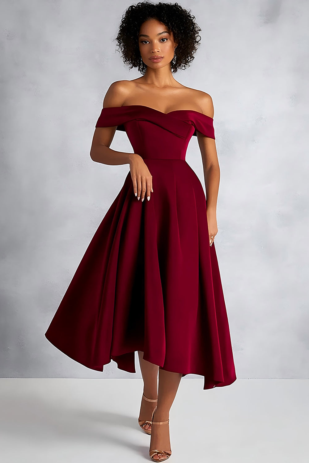 Burgundy A Line Off the Shoulder Long Formal Dress